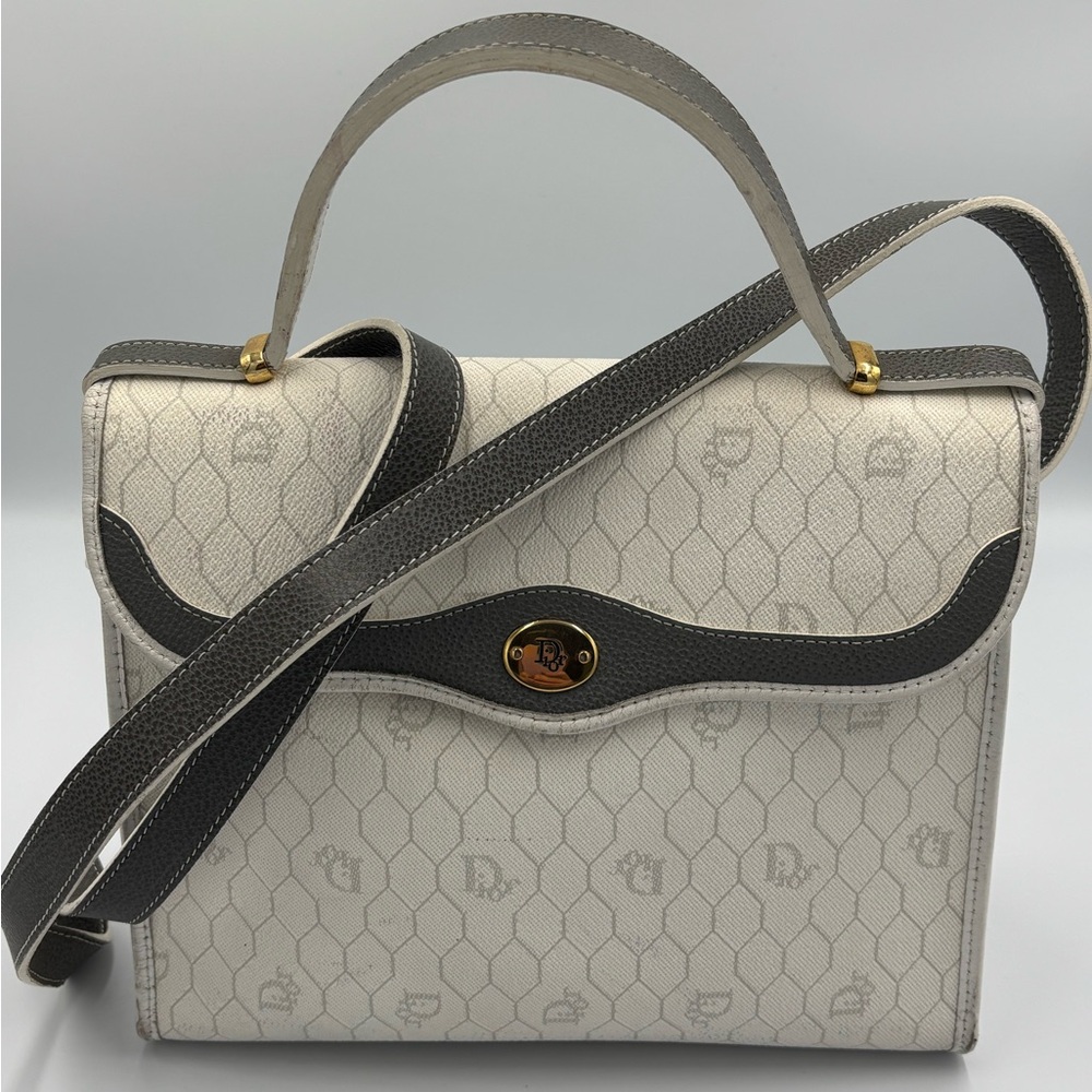 Vintage Dior Green and White print tote